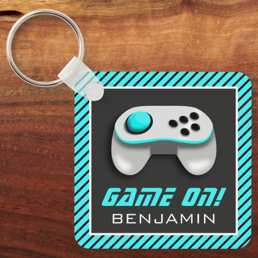 Blau und Weiß Video Game Controller Kids Room Schlüsselanhänger (Vorderseite)