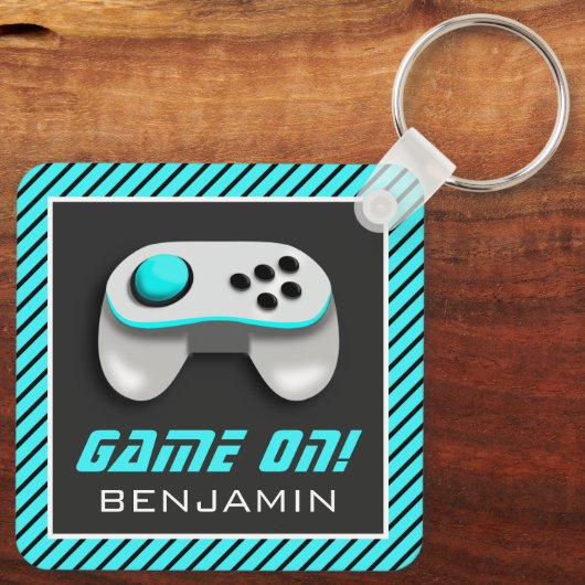 Blau und Weiß Video Game Controller Kids Room Schlüsselanhänger (Rückseite)