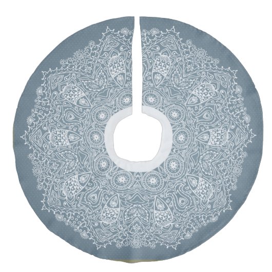 Blau und Weiß, Viktorianische Spitzen-Look Weihnac Leinenimitat Weihnachtsbaumdecke (Vorderseite)