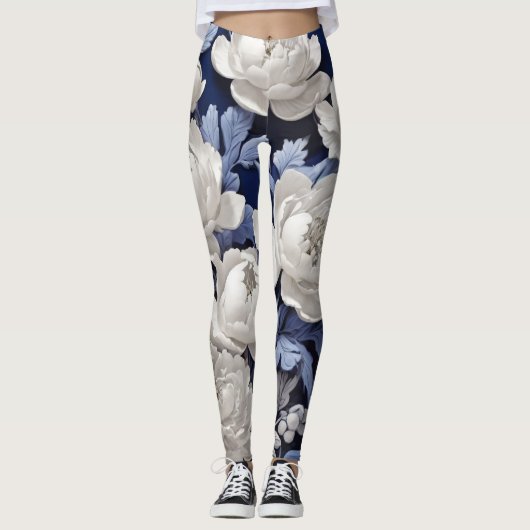 Blau und Weiß Vintag Leggings (Vorderseite)
