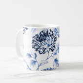 Blau und Weiß Vintage Dahlia Kaffeetasse (Vorderseite Links)