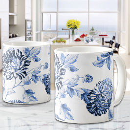 Blau und Weiß Vintage Dahlia Kaffeetasse