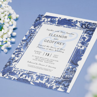 Blau und Weiß Vintage Wedding Floral Chintz Einladung