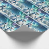 Blau und Weiß Weihnachtspenguine Geschenkpapier (Ecke)