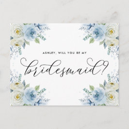 Blau und Weiß werden Sie meine Brautjungfrau sein Ankündigungspostkarte