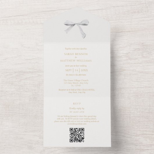 Blau und Weiß | White Ribbon Wedding OR All In One Einladung (Innen Boden)