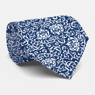 Blau und Weiß William Morris Style Tudor Floral Krawatte