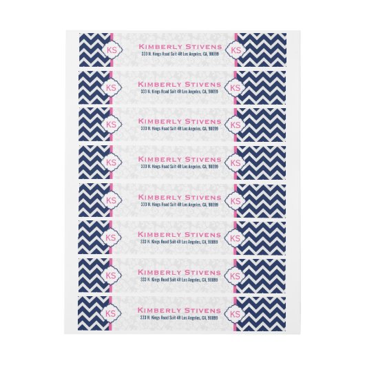 Blau und weiß Zickzack Zigzag Muster 2 Rundum-Adressaufkleber (Bogen)