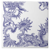 Blau- und Weißbarocke Rokoko Rocaille Muster b Fliese (Vorderseite)