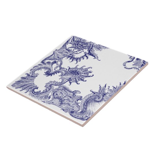 Blau- und Weißbarocke Rokoko Rocaille Muster b Fliese (Seite)