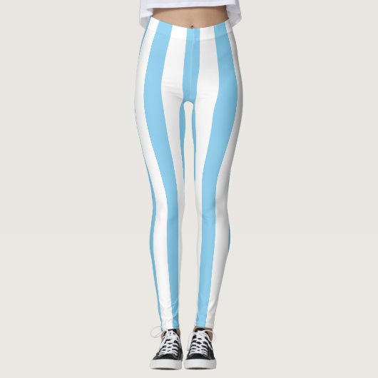 Blau- und weiße große vertikale Streifen Leggings (Vorderseite)