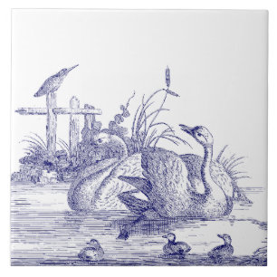 Blau und Weiße Schwäne Fliese
