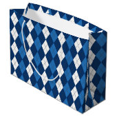 BLAU- UND WEISSER DIAMOND-MUSTER GROßE GESCHENKTÜTE (Rückseite Schrägansicht)