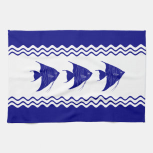 Blau-und weißerküstendekorAngelfish der Marine-3 Küchentuch