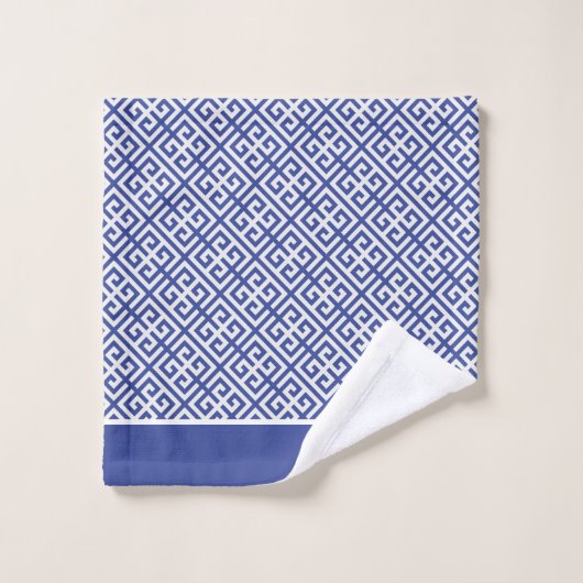 Blau und Weißgriechischer Schlüssel Badhandtuch Set (Waschlappen)