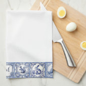 Blau- und Weißholzfliesen nach Maß Geschirrtuch (Viertel Falte)