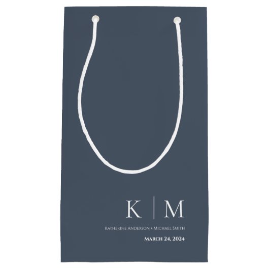 Blau- und Weißmonogramm-Hochzeit Kleine Geschenktüte (Vorderseite)