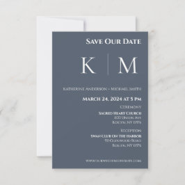 Blau- und Weißmonogramm-Hochzeit Save The Date