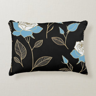 Blau- und Weißrosen mit Goldbesatz Dekokissen