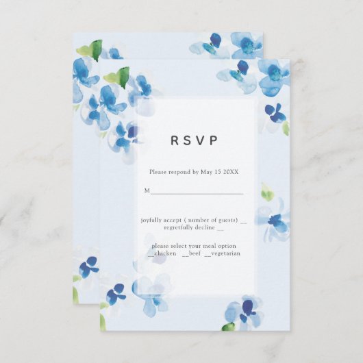 Blau und zarte Blüten, die den RSVP hochhalten (Vorne/Hinten)
