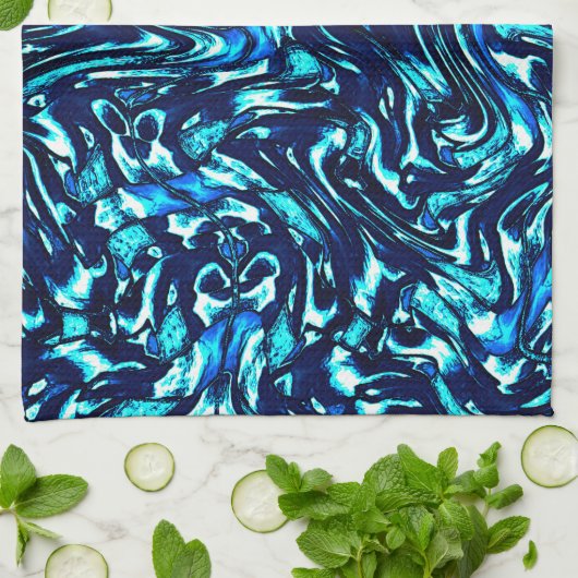 Blau- und Zykronenkurven Geschirrtuch (Gefaltet)