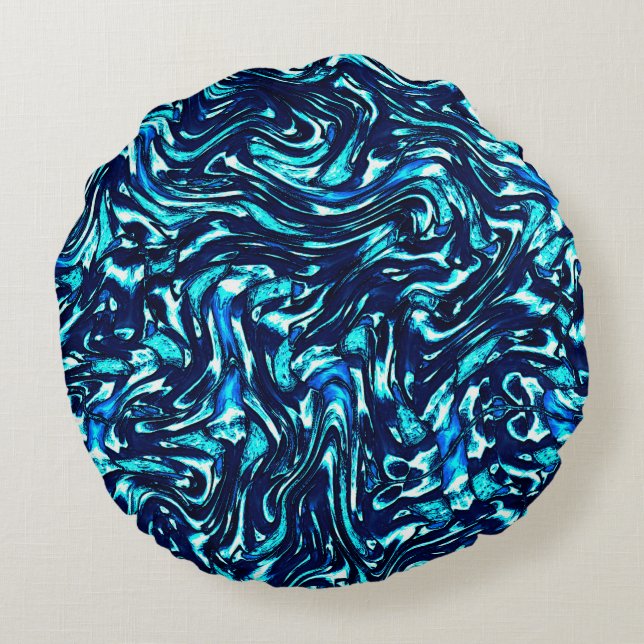 Blau- und Zykronenkurven Rundes Kissen (Rückseite)