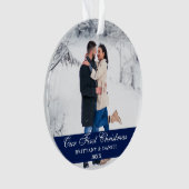 Blau Unser erstes Weihnachtslied Foto Ornament (Vorderseite)