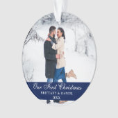 Blau Unser erstes Weihnachtslied Foto Ornament (Vorderseite)