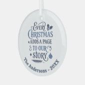 Blau unsere Geschichte Typografie Weihnachten Ornament Aus Glas (Vorderseite links)