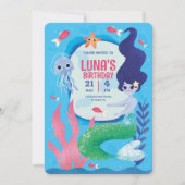Blau unter dem Meer, Blaue Meerjungfrau zum Geburt Einladung (Vorderseite)