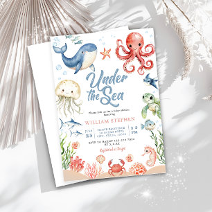 Blau unter dem Meer Ozean Tier Mädchen Baby Shower Einladung