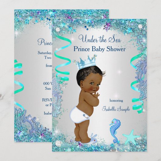 Blau unter dem Meer Prince Baby Dusche Ethnic Einladung (Vorne/Hinten)