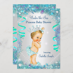 Blau unter dem Meer Princess Baby Dusche Blonde Einladung