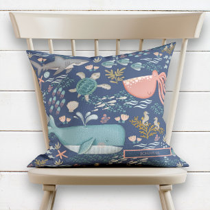Blau unter dem Meeresnamen Wasserfarbene Ozeantier Kissen