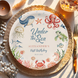 Blau unter Meer Ozean Tiere Geburtstag Pappteller