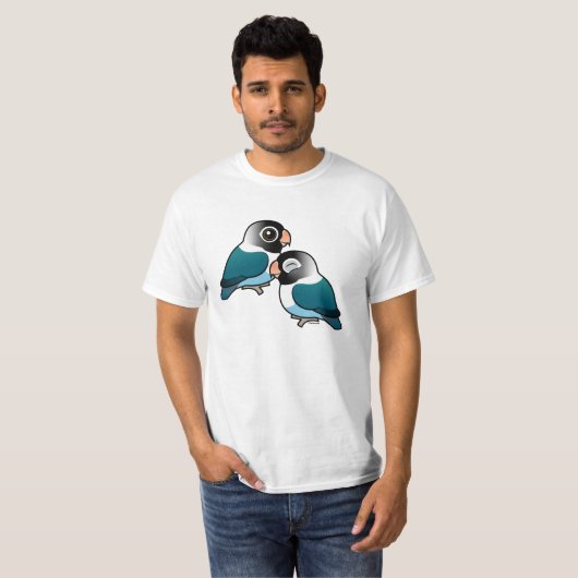 Blau verdeckte Lovebird-entzückende Paare T-Shirt (Vorne ganz)