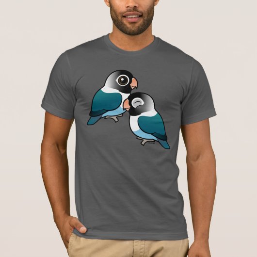 Blau verdeckte Lovebird-entzückende Paare T-Shirt (Vorderseite)