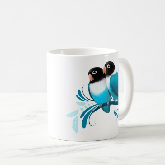 Blau verdeckte Lovebirds Tasse (VorderseiteRechts)
