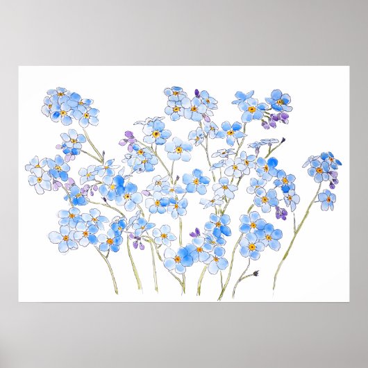 Blau vergessen mich nicht Tinte und Aquarell 2023 Poster (Vorne)