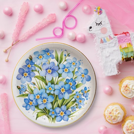 Blau Vergiss mich nicht Blume Elegant Pappteller (Party)