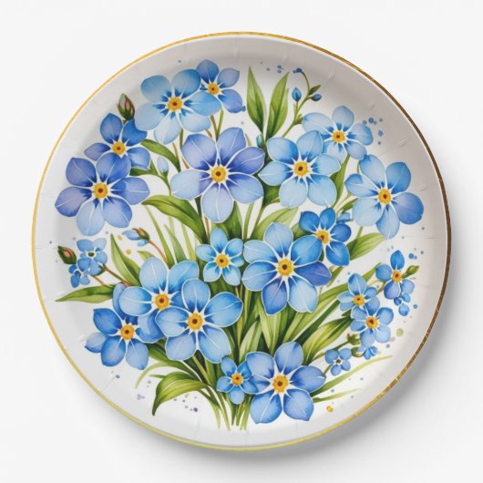 Blau Vergiss mich nicht Blume Elegant Pappteller (Vorderseite)