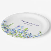 Blau Vergiss mich nicht Wasserfarbenhochzeit Pappteller (Schrägansicht)