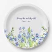 Blau Vergiss mich nicht Wasserfarbenhochzeit Pappteller (Vorderseite)