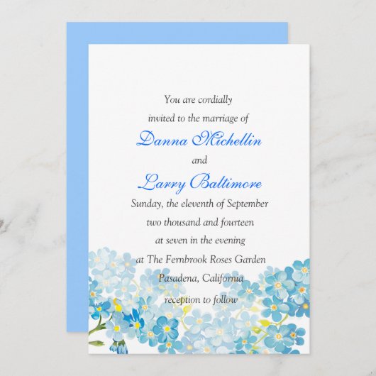Blau vergisst mich nicht Wedding Einladung (Vorne/Hinten)
