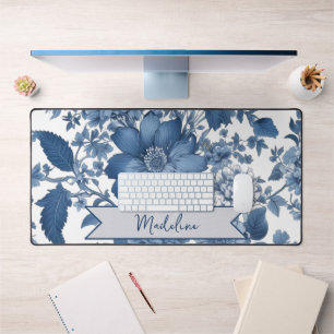 Blau Vintag Chinoiserie Blumen Schreibtischunterlage