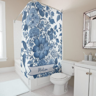 Blau Vintag Chinoiserie Personalisiertes Florenz Duschvorhang