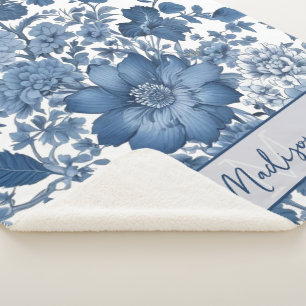Blau Vintag Chinoiserie Personalisiertes Florenz Sherpadecke