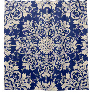Blau Vintag: Elegantes, nahtloses Muster. Duschvorhang