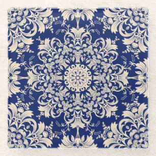 Blau Vintag: Elegantes, nahtloses Muster. Glasuntersetzer