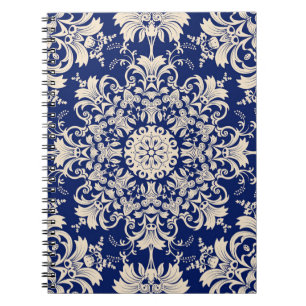 Blau Vintag: Elegantes, nahtloses Muster. Notizblock